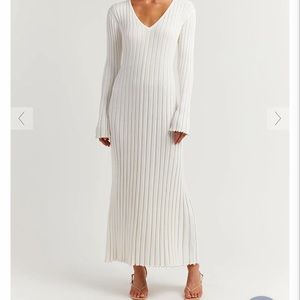 DISSH REIGN WHITE SLEEVED KNIT MIDI DRESS